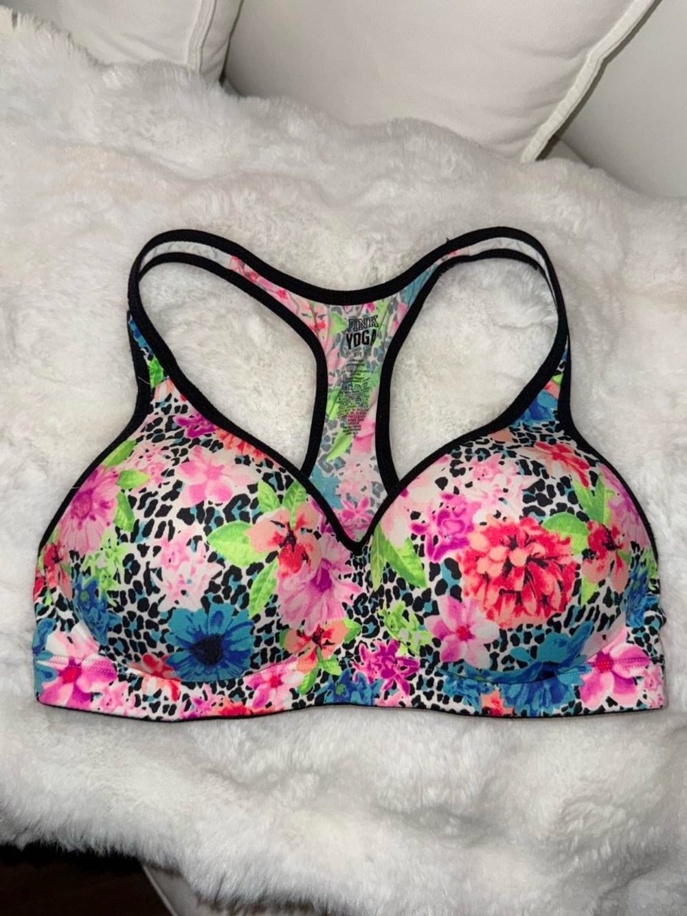 Floral Racerback Padded Sports Bra - Multicolored